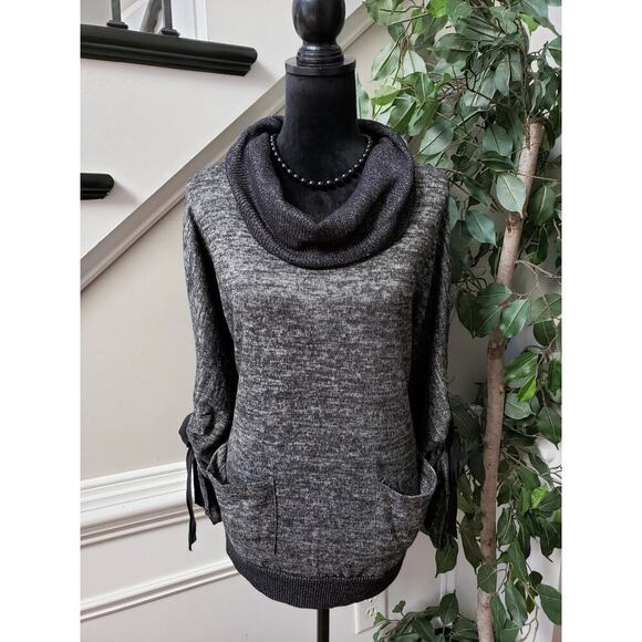 PerSeption Concept Sweater Womens L Gray Heather Cowl Neck Long Sleeve Pockets - Picture 2 of 13